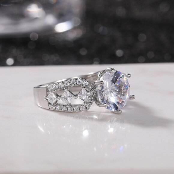 💥Beautiful Hollow Luxury CZ Silver Wedding Promise Ring for Women, K787 - Picture 5 of 7